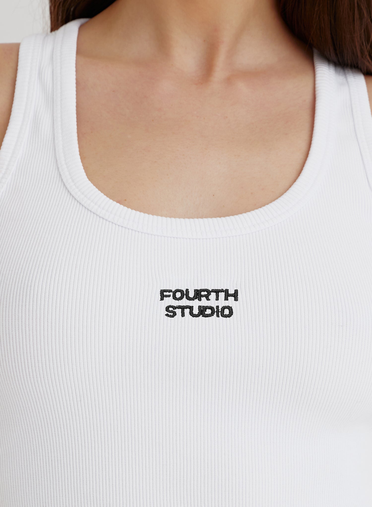 White Ribbed Embroidered Slogan Vest Top